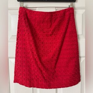 J. Crew Vibrant Red Eyelet Midi Skirt